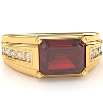 Men&#39;s Lab-Created Ruby Diamond Channel Ring In Solid 14k Yellow Gold - £689.35 GBP