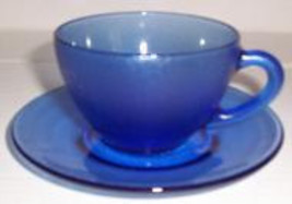 Cobalt Blue Frosted Glass, (1) Saucer &amp; Tea Cups Set Made in Brazil - $24.99