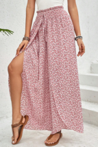 Pink Bohemian Print Slit Wide Leg Smocked High Waist Pants - $302.57 MXN