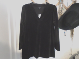 Talbots Luxe Velour Easy V-Neck Tunic Black Long Sleeve NWT Size L - $44.55