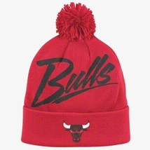 Chicago Bulls Cuffed Knit Beanie Hat W/Pom by Mitchell And Ness Script NWT NBA - £10.80 GBP