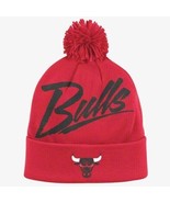 Chicago Bulls Cuffed Knit Beanie Hat W/Pom by Mitchell And Ness Script N... - £10.98 GBP