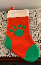 Dog Paw Print Design Christmas Stocking 17 Inch  Red Green White Furry Cuff - $12.49