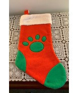 Dog Paw Print Design Christmas Stocking 17 Inch  Red Green White Furry Cuff - £9.91 GBP