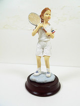 Girl Tennis Player Statue Figurine Alabaster Sports Statues Wood Pedestal 1Pc - £7.45 GBP