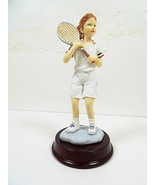 Girl Tennis Player Statue Figurine Alabaster Sports Statues Wood Pedesta... - £7.58 GBP