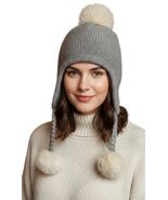 American Rag Women Soft Knit Heather Grey Trapper Hat with Ivory Pom-Pom... - $16.82