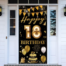 18Th Birthday Door Banner, Happy 18Th Birthday Decoration for Girls Boys, Black  - £18.40 GBP