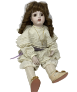 Vintage Handmade Porcelain Girl Doll Brown Hair Ringlets 22&quot; - $37.99