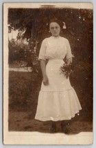 RPPC Sad Face Edwardian Women Tiny Waist  White Dress Postcard B28 - £5.45 GBP