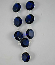 925 Sterling Silver Blue Glass Bezel Long Necklace Women Gift BNS-0049 - £51.12 GBP