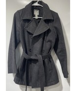 Old Navy Coat Belted Peacoat Dark Gray Wool Blend W Pockets Size MEDIUM - $33.66