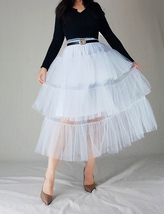White Layered Tulle Skirt Outfit Wedding Guest Custom Plus Size Long Tulle Skirt image 2