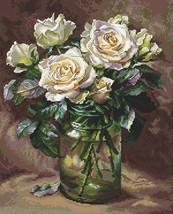 Roses cross stitch bouquet pattern pdf - Vase embroidery rose flowers chart - $19.19