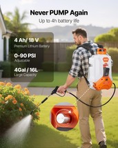 4 Gallon Battery Powered Backpack Sprayer 0-90 PSI 4H Runtime for Yard Lawn - $171.76