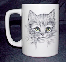Otagiri Kitten Coffee Cup 4in Cat Mug Tea Gray Green Eyes Japan White Kitty - £12.86 GBP