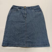 Petite Sophisticate Stretch Women's Blue Cotton Blend Rear Slit Denim Skirt Sz 8 image 10