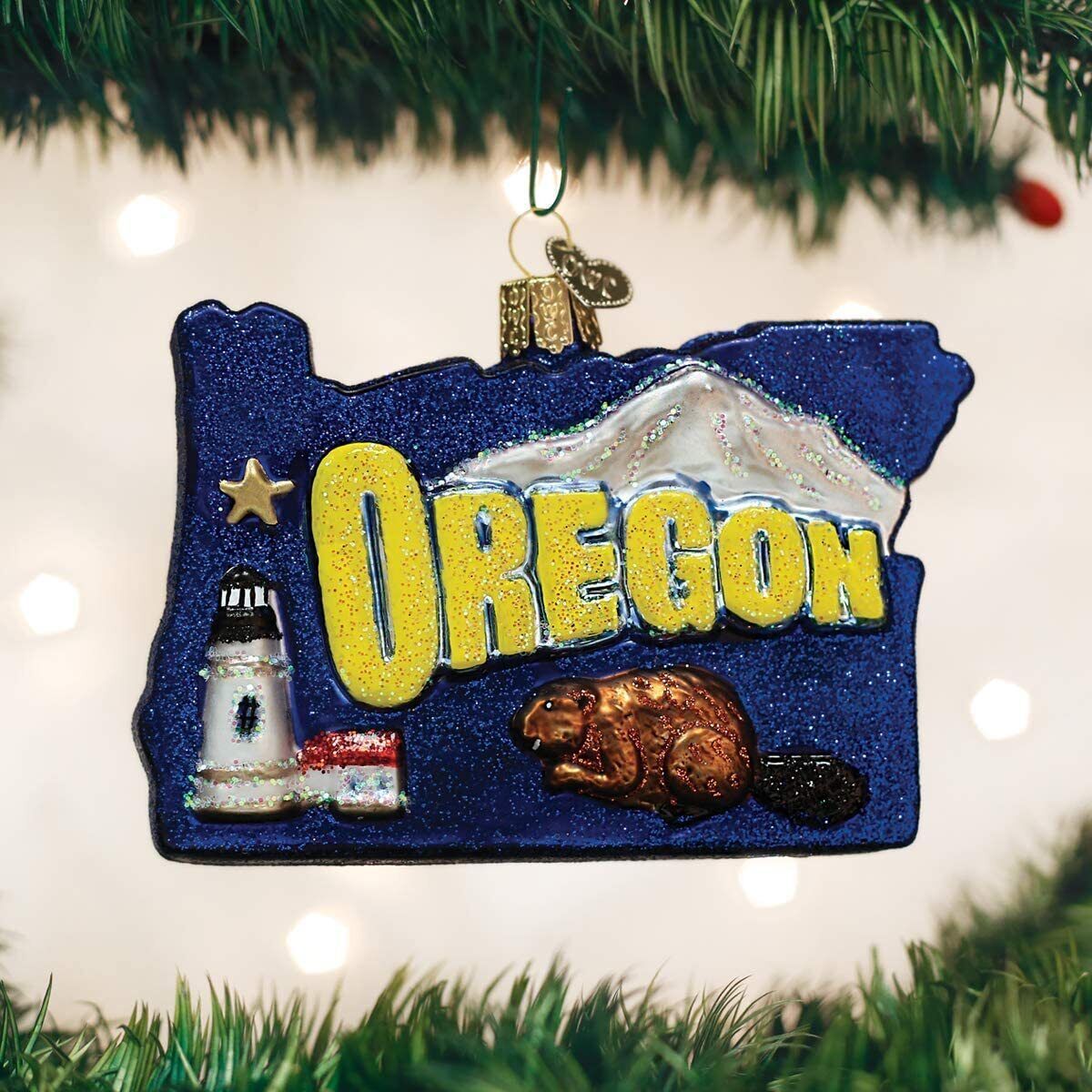 Primary image for OLD WORLD CHRISTMAS STATE OF OREGON GLASS BEAVER STATE CHRISTMAS ORNAMENT 36200