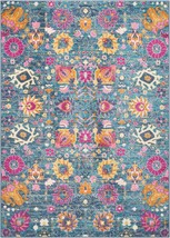 7&#39; X 10&#39; Blue And Orange Floral Power Loom Area Rug - £237.25 GBP