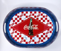Coca-Cola Oval Serving Tray Galvanized Metal 16&quot; Silver w/Handles On Sid... - $12.99