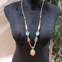 Womens Blue Rhinestone Tribal Beads Jewelry Beaded Teardrop Necklace - £22.51 GBP