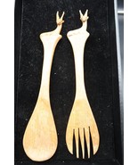 Vtg Wood Salad Serving Spoon Fork Set Carved Animal Handle Made Kenya Af... - $42.11 CAD