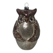 Brown &amp; Silver White Mercury Glass Big Eyed Owl Christmas Tree Hanging O... - $14.00