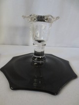 2 Westmoreland  Ebony Black Glass Candlesticks - Octagon base Laurel Leaf top - £51.35 GBP