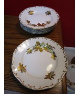 ZSOLNAY Hungary 6 Dinner Plates Golden IRIS Flowers 1960s - $3,874.91 MXN