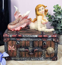 Beautiful Mermaid Ariel Resting On Sunken Treasure Jewelry Box Figurine ... - $35.99