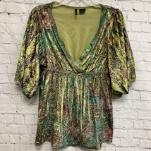 New Directions Womens Peplum Top Multicolor Floral Balloon Sleeve V Neck L - $4.94