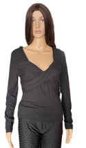 Faded Rose Black Ribbed Long Sleeve V-neck Twist Bodycon Top Black New Large - $14.85