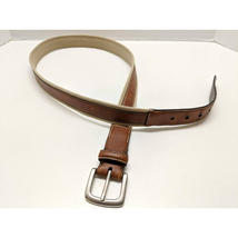 Men&#39;s Canvas and Genuine Leather Belt #PB1257-01 Size 44 Silver Tone Buckle - £10.27 GBP