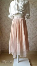 Blush Pink Long Tulle Skirt Outfit Women Custom Plus Size High-low Tulle Skirt image 4