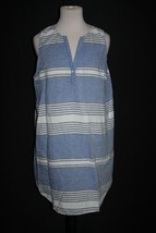 Gap Linen Blend Blue White Chambray Stripe Sleeveless Shirt Dress Large V-Neck - £17.69 GBP