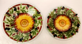 Peggy Karr Tuscany Olives Yellow Sunflower Flower Fused Glass Dish and Plate - $44.95