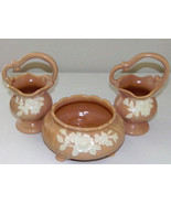 Antique 1930&#39;s Weller Pottery Jardiniere &amp; Baskets Peach Cameo Floral Re... - £71.14 GBP