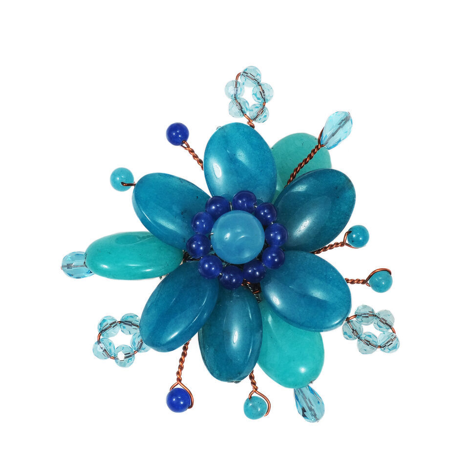 Stunning Blue Tropical Flower Stone and Crystal Brooch Pin - $14.25