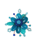 Stunning Blue Tropical Flower Stone and Crystal Brooch Pin - £11.25 GBP