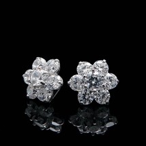 Boucles d&#39;oreilles clous en halo saphir floral 2,80 ct coupe ronde créées... - £196.96 GBP