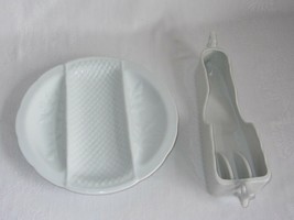 Porcelain Ceramic 3 Section Divided Serving Dish &amp; Vtg Buffet Utensil Ho... - £17.38 GBP