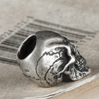 100% 925 Sterling Silver Punk Rock Skull Beads Pendant For Necklace Bracelet Men - £44.24 GBP