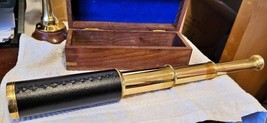 15&quot; Brass Captain&#39;s Spy Glass Telescope Leather stitched with Rosewood Box - £53.15 GBP