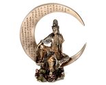 KWAN YIN on CRESCENT MOON STATUE 8.25" Buddhist Goddess Bronze Resin Qua... - $53.95