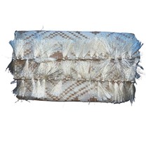 Cream Tan Aztec Boho Tasseled Clutch Purse Handbag Woven Women Fold Over Snap - £12.95 GBP