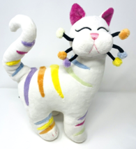 Whimsiclay by Amy Lacombe Plush Cat Pastel Rainbow Color Stripe White Stuffed - £31.96 GBP