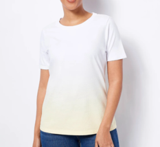 Denim &amp; Co. Dip Dye Perfect Jersey Round Neck Knit Top- Sunlight Yellow, LARGE - £18.17 GBP
