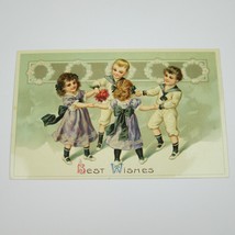 Postcard Best Wishes Children Dancing Boys Sailor Suit Girls Purple Dress Flower - £7.96 GBP