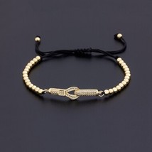 Trendy Copper Zircon Handmade Bead Bracelet Luxury Macrame Pave CZ Gold Color Ad - £9.28 GBP