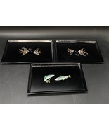 Otagiri Black Lacquer Gold Rainbow Trout &amp; Angel Fish Serving Tray Set Of 3 - €25,86 EUR